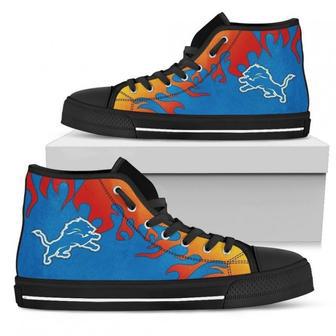 Fire Burning Fierce Strong Logo Detroit Lions High Top Shoes | Favorety CA