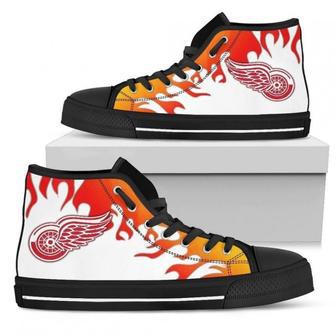 Fire Burning Fierce Strong Logo Detroit Red Wings High Top Shoes | Favorety CA