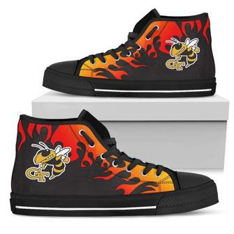 Fire Burning Fierce Strong Logo Georgia Tech Yellow Jackets High Top Shoes | Favorety AU