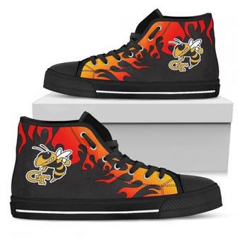 Fire Burning Fierce Strong Logo Georgia Tech Yellow Jackets High Top Shoes | Favorety UK