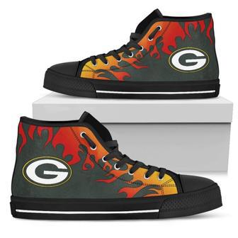 Fire Burning Fierce Strong Logo Green Bay Packers High Top Shoes | Favorety AU