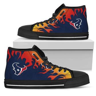 Fire Burning Fierce Strong Logo Houston Texans High Top Shoes | Favorety