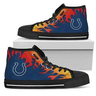 Fire Burning Fierce Strong Logo Indianapolis Colts High Top Shoes | Favorety