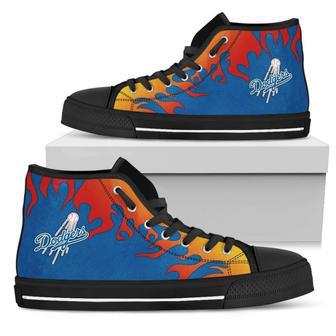 Fire Burning Fierce Strong Logo Los Angeles Dodgers High Top Shoes | Favorety CA