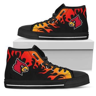 Fire Burning Fierce Strong Logo Louisville Cardinals High Top Shoes | Favorety AU