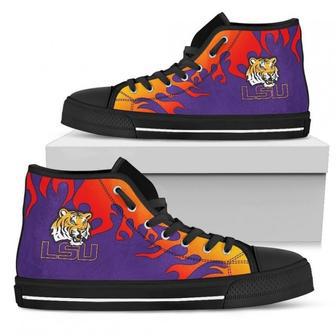 Fire Burning Fierce Strong Logo LSU Tigers High Top Shoes | Favorety UK