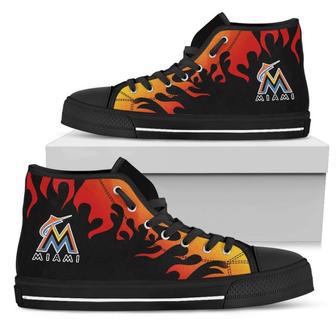 Fire Burning Fierce Strong Logo Miami Marlins High Top Shoes | Favorety UK