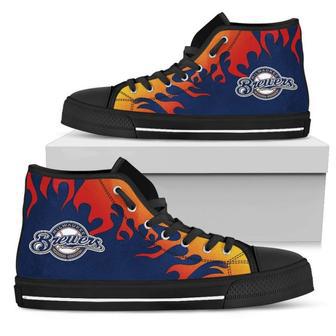 Fire Burning Fierce Strong Logo Milwaukee Brewers High Top Shoes | Favorety AU