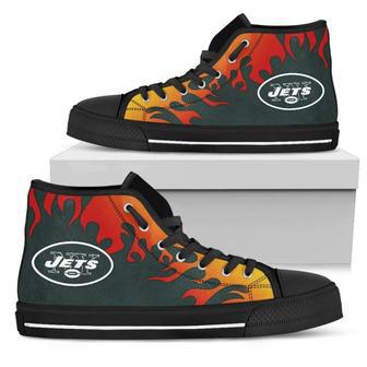 Fire Burning Fierce Strong Logo New York Jets High Top Shoes | Favorety AU