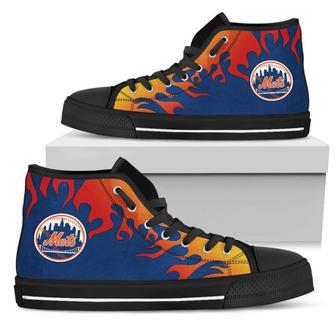 Fire Burning Fierce Strong Logo New York Mets High Top Shoes | Favorety AU