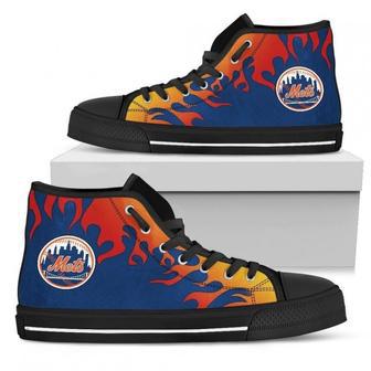 Fire Burning Fierce Strong Logo New York Mets High Top Shoes | Favorety UK