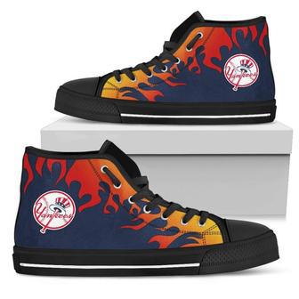 Fire Burning Fierce Strong Logo New York Yankees High Top Shoes | Favorety DE