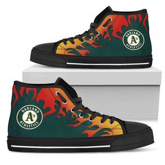 Fire Burning Fierce Strong Logo Oakland Athletics High Top Shoes | Favorety UK