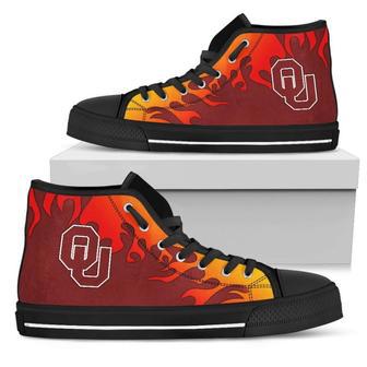 Fire Burning Fierce Strong Logo Oklahoma Sooners High Top Shoes | Favorety UK