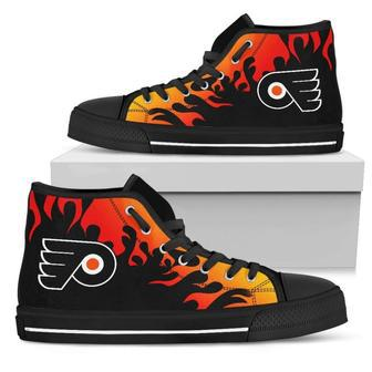 Fire Burning Fierce Strong Logo Philadelphia Flyers High Top Shoes | Favorety DE