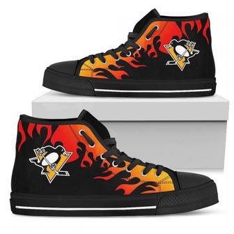 Fire Burning Fierce Strong Logo Pittsburgh Penguins High Top Shoes | Favorety CA