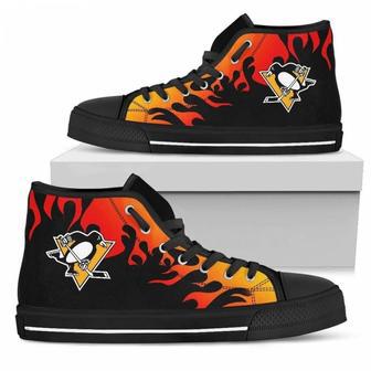 Fire Burning Fierce Strong Logo Pittsburgh Penguins High Top Shoes | Favorety DE