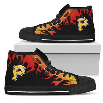 Fire Burning Fierce Strong Logo Pittsburgh Pirates High Top Shoes | Favorety AU