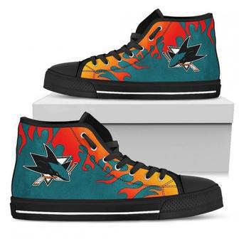 Fire Burning Fierce Strong Logo San Jose Sharks High Top Shoes | Favorety AU