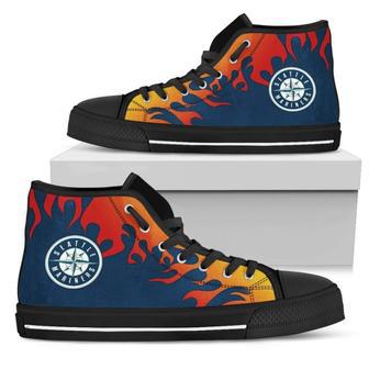 Fire Burning Fierce Strong Logo Seattle Mariners High Top Shoes | Favorety UK