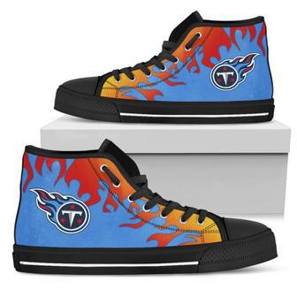 Fire Burning Fierce Strong Logo Tennessee Titans High Top Shoes | Favorety CA