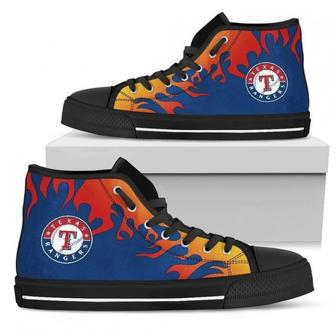 Fire Burning Fierce Strong Logo Texas Rangers High Top Shoes | Favorety DE