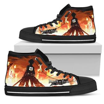 Fire Eren Yeager AOT Sneakers High Top Shoes Attack On Titan | Favorety