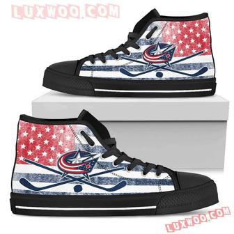 Flag Rugby Columbus Blue Jackets High Top Shoes Sport Sneakers | Favorety