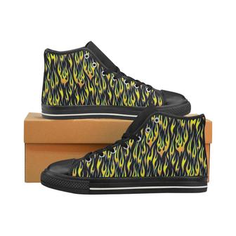 Flame Fire Pattern Background Women's High Top Shoes Black - Monsterry