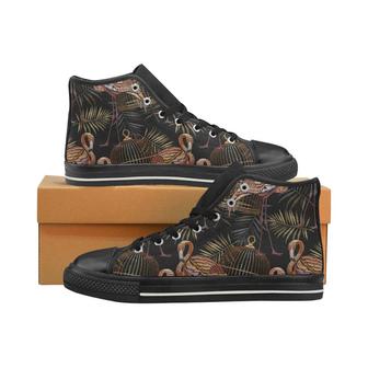 Flamingo Pattern Background Women's High Top Shoes Black - Monsterry
