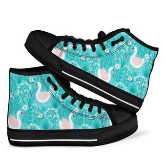 Floral Swan Men Women's High Top Shoes - Monsterry