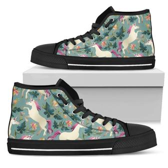 Floral Unicorn Pattern Print Women's High Top Shoes - Monsterry
