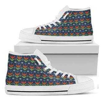 Flower Knitted Pattern Print White High Top Shoes - Monsterry UK