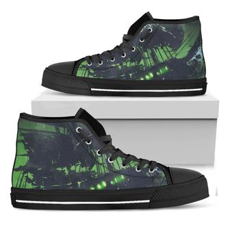 Flying Dutchman Ghost Pirate Ship Print Black High Top Shoes - Monsterry CA