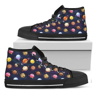 Food Planets Pattern Print Black High Top Shoes - Monsterry