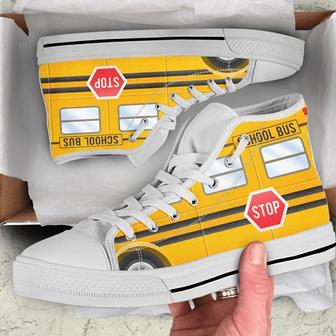 For School Bus Driver, White Shoes For Gift Birthday Canvas High Top Shoes - Monsterry