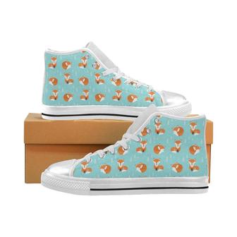 Fox pattern blue b ackground Women's High Top Shoes White - Monsterry AU