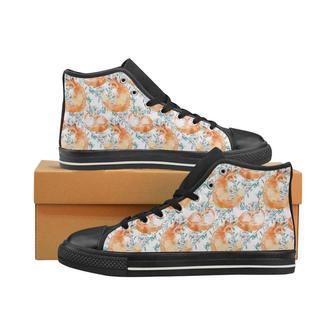 Fox Water Color Pattern Women's High Top Shoes Black - Monsterry UK