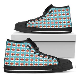 Fox With Glasses Pattern Print Black High Top Shoes - Monsterry DE