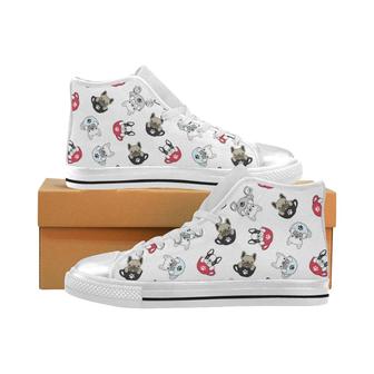 French bulldog cup paw pattern Women's High Top Shoes White - Monsterry