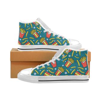 French fries red paper box pattern Men's High Top Shoes White - Monsterry CA