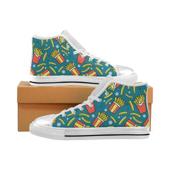 French fries red paper box pattern Women's High Top Shoes White - Monsterry AU