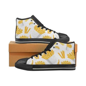 French fries white paper box pattern Men's High Top Shoes Black - Monsterry AU