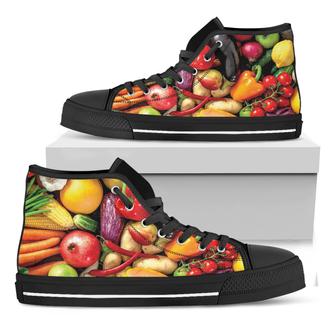 Fresh Fruits And Vegetables Print Black High Top Shoes - Monsterry AU
