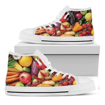 Fresh Fruits And Vegetables Print White High Top Shoes - Monsterry UK
