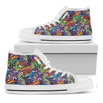 Funky Graffiti Pattern Print White High Top Shoes - Monsterry