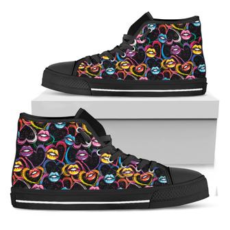 Funky Kiss Lips Black High Top Shoes - Monsterry UK