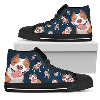 Funny Pitbull Dog High Top Shoes Pitbull Face Pattern - Monsterry CA