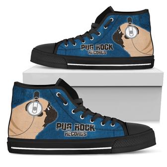 Funny Pug Dog High Top Shoes Pug Rock Records Blue - Monsterry UK