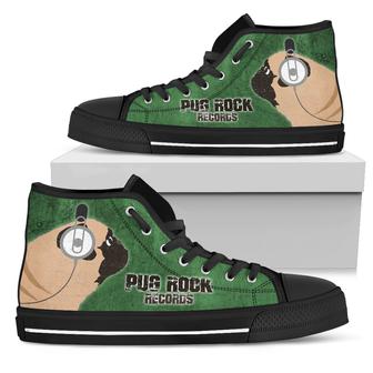 Funny Pug Dog High Top Shoes Pug Rock Records Green - Monsterry AU